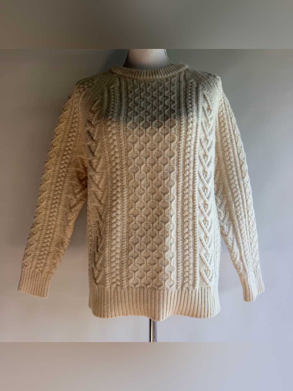 J. Crew Rugged Merino Donegal Cable-Knit Crewneck Sweater - sz M